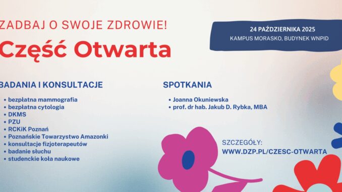 Na wydarzeniu stacjonarnym (24 października) w godzinach 9-12 w Auli Wydziału Nauk Politycznych i Dziennikarstwa, odbędzie się spotkanie z Joanną Okuniewską, autorką kultowych podcastów „Tu Okuniewska” oraz „Ja i moje przyjaciółki idiotki”.
