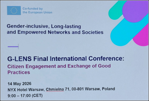 Anglojęzyczny baner zapowiadający konferencję G-LENS „Citizen Engagement and Exchange of Good Practices” w Warszawie.
