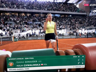 Maja Chwalińska w sobotę walczyć będzie w finale Rolanda Garrosa o wielkoszlemowy tytuł. Fot. ekran tv Eurosport1.